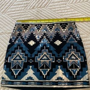 Express Blue and Silver Sequin Mini Skirt